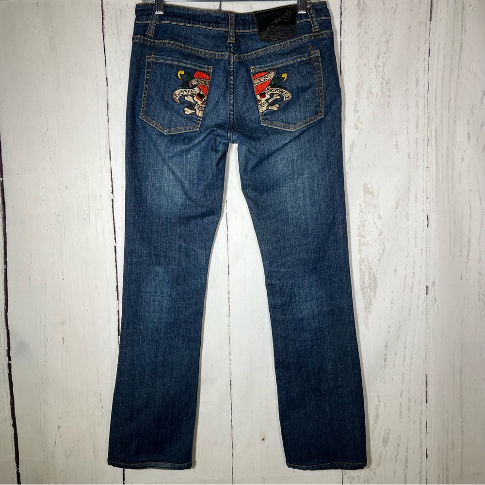 Ed Hardy Jeans by Christian Audigier “Love Kills Slowly” Y2K Denim Jeans Size 28 - Picture 2 of 10